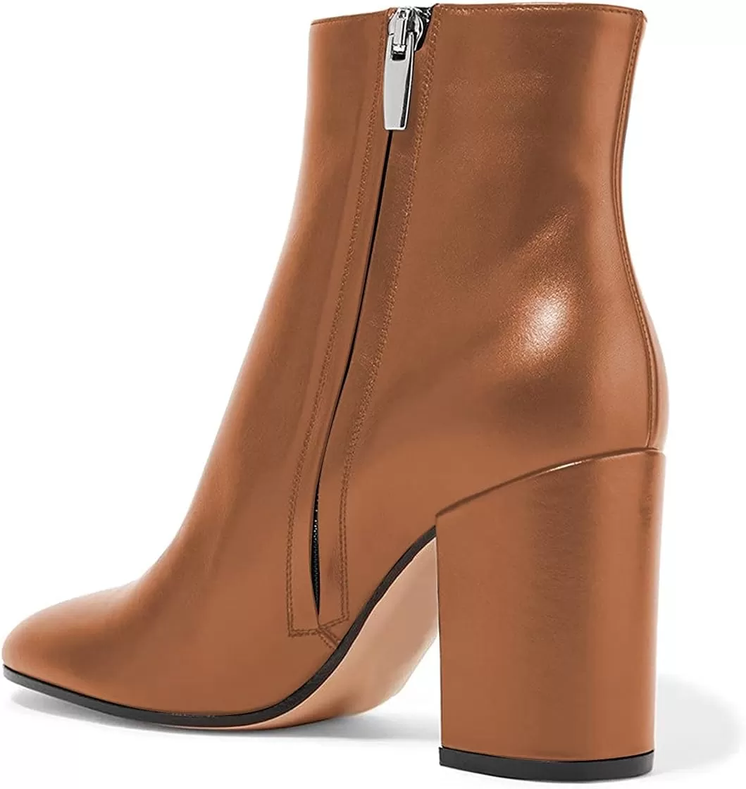 imageFSJ Women Almond Toe Chunky Block High Heel Handmade Ankle Booties Elegant Ladies Casual Dress Daily Boots Size 415 USPeru