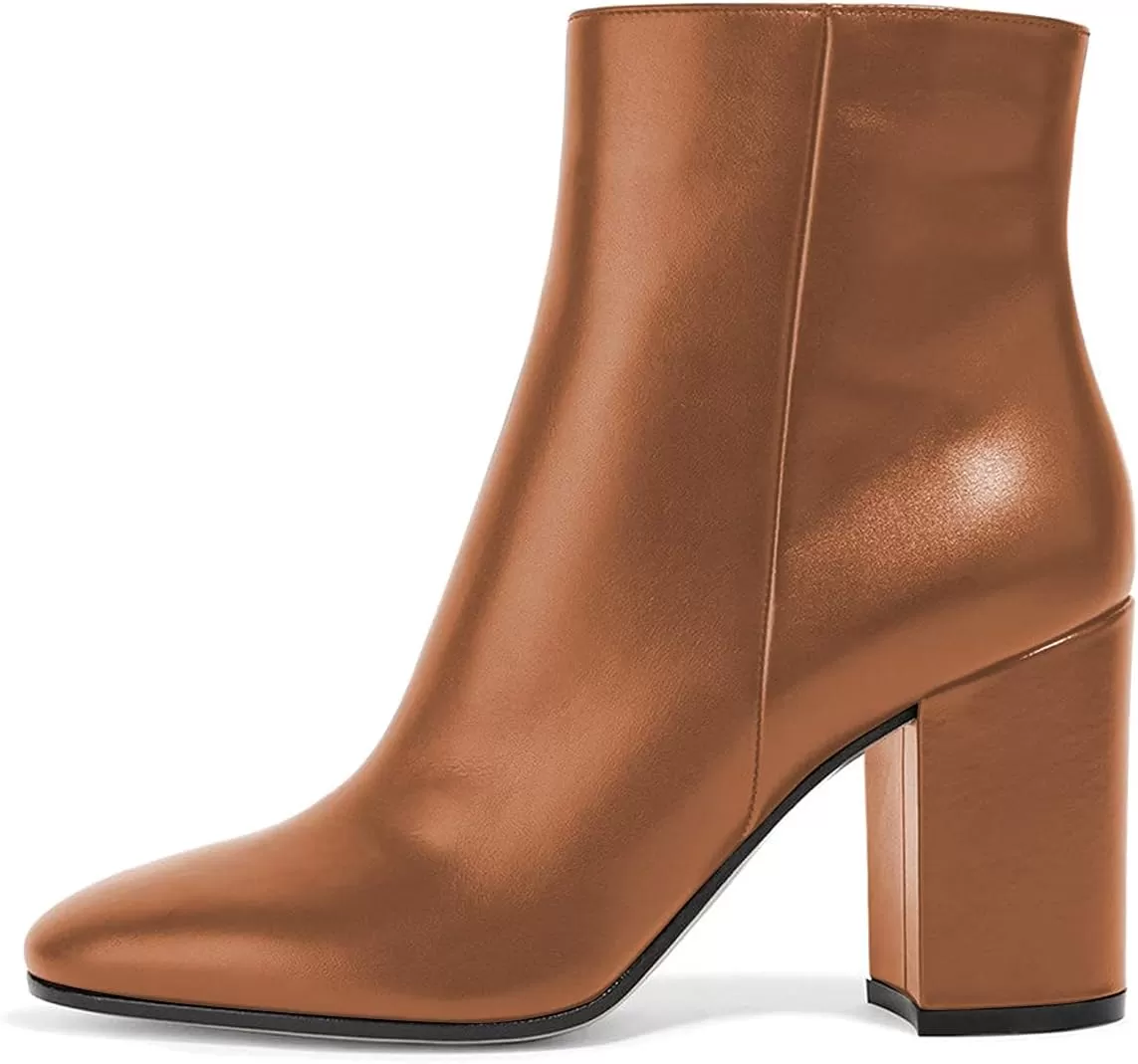 imageFSJ Women Almond Toe Chunky Block High Heel Handmade Ankle Booties Elegant Ladies Casual Dress Daily Boots Size 415 USPeru