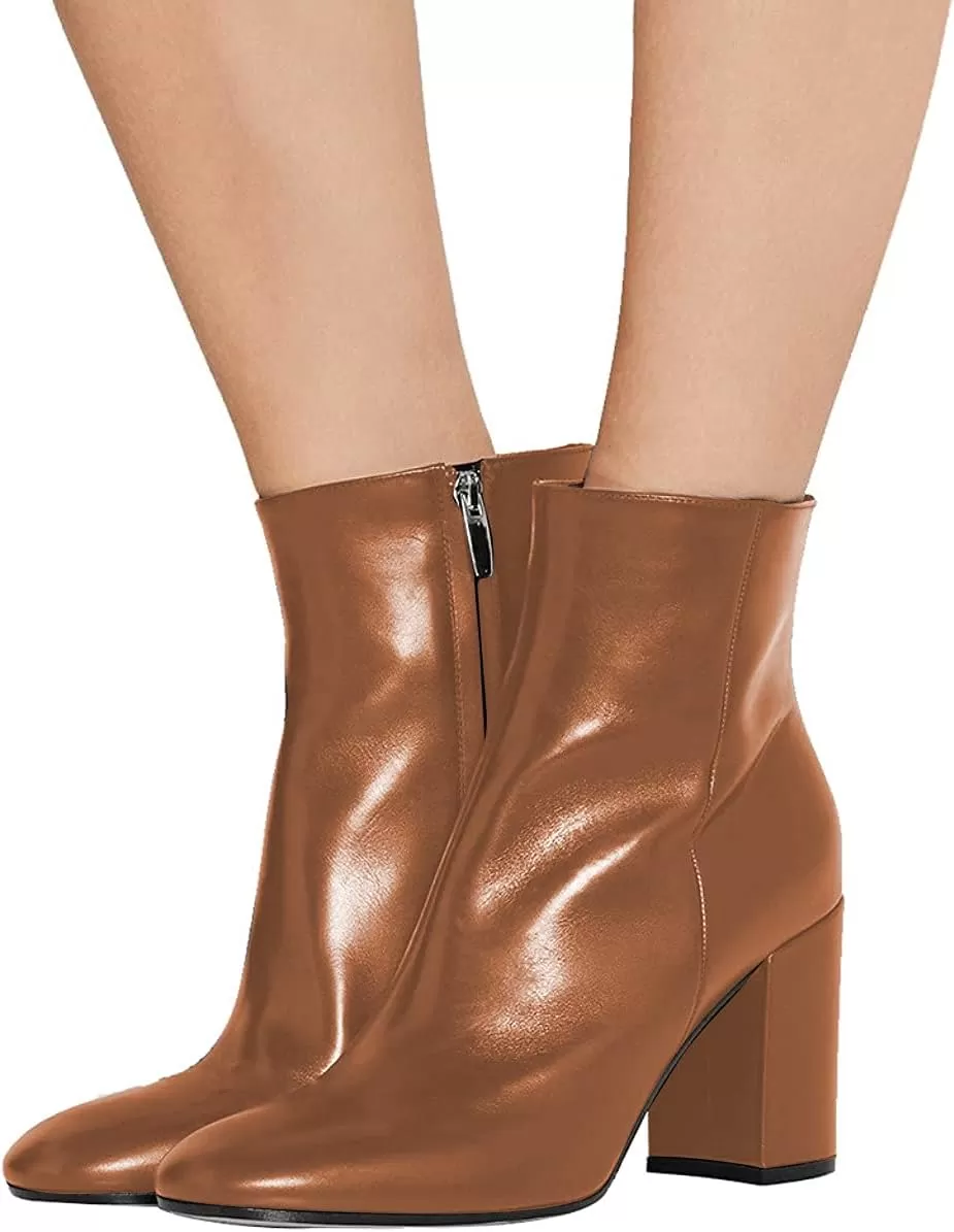 imageFSJ Women Almond Toe Chunky Block High Heel Handmade Ankle Booties Elegant Ladies Casual Dress Daily Boots Size 415 USPeru