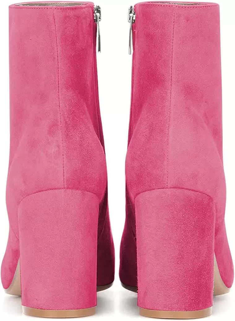 imageFSJ Women Almond Toe Chunky Block High Heel Handmade Ankle Booties Elegant Ladies Casual Dress Daily Boots Size 415 USPink