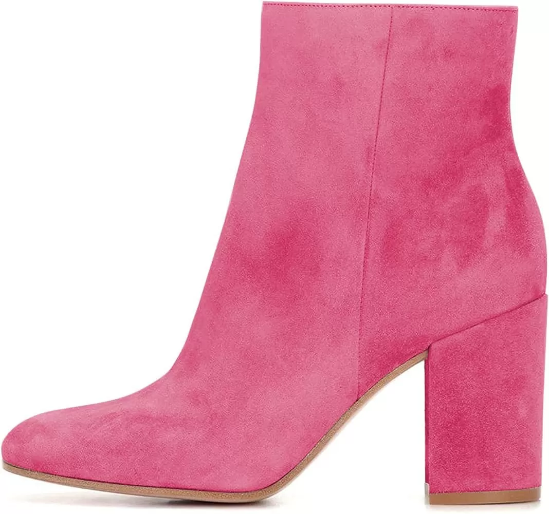 imageFSJ Women Almond Toe Chunky Block High Heel Handmade Ankle Booties Elegant Ladies Casual Dress Daily Boots Size 415 USPink