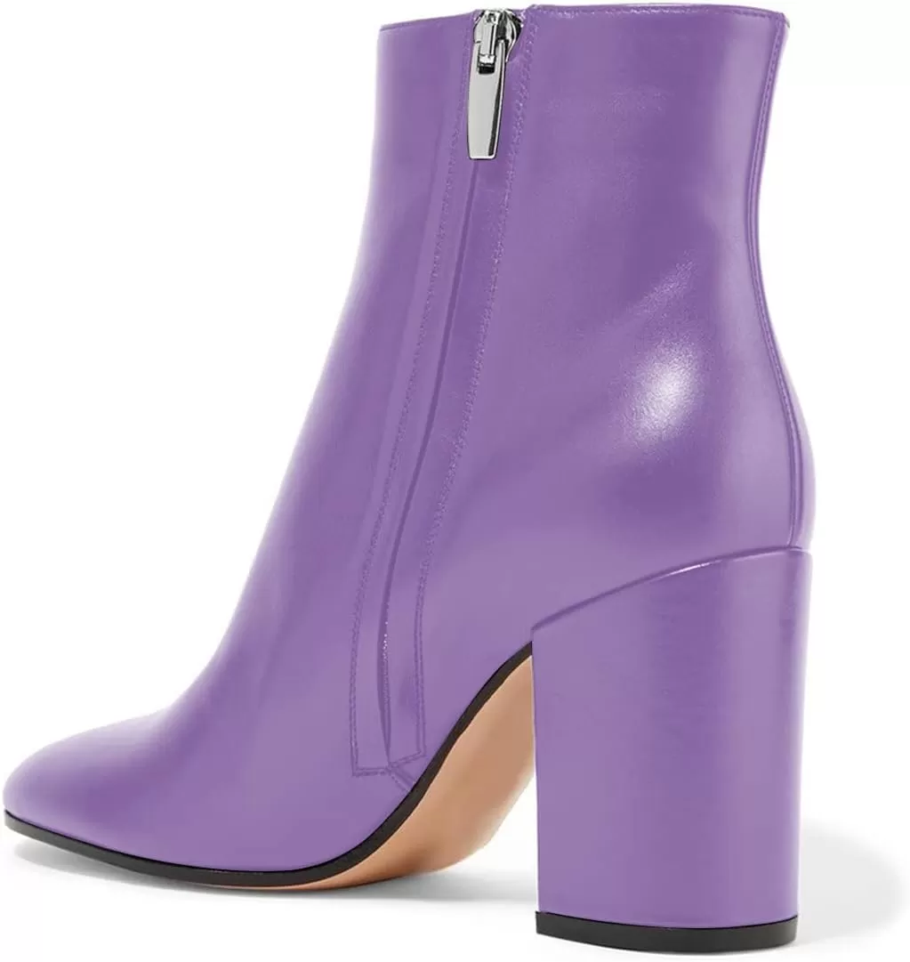 imageFSJ Women Almond Toe Chunky Block High Heel Handmade Ankle Booties Elegant Ladies Casual Dress Daily Boots Size 415 USPurple