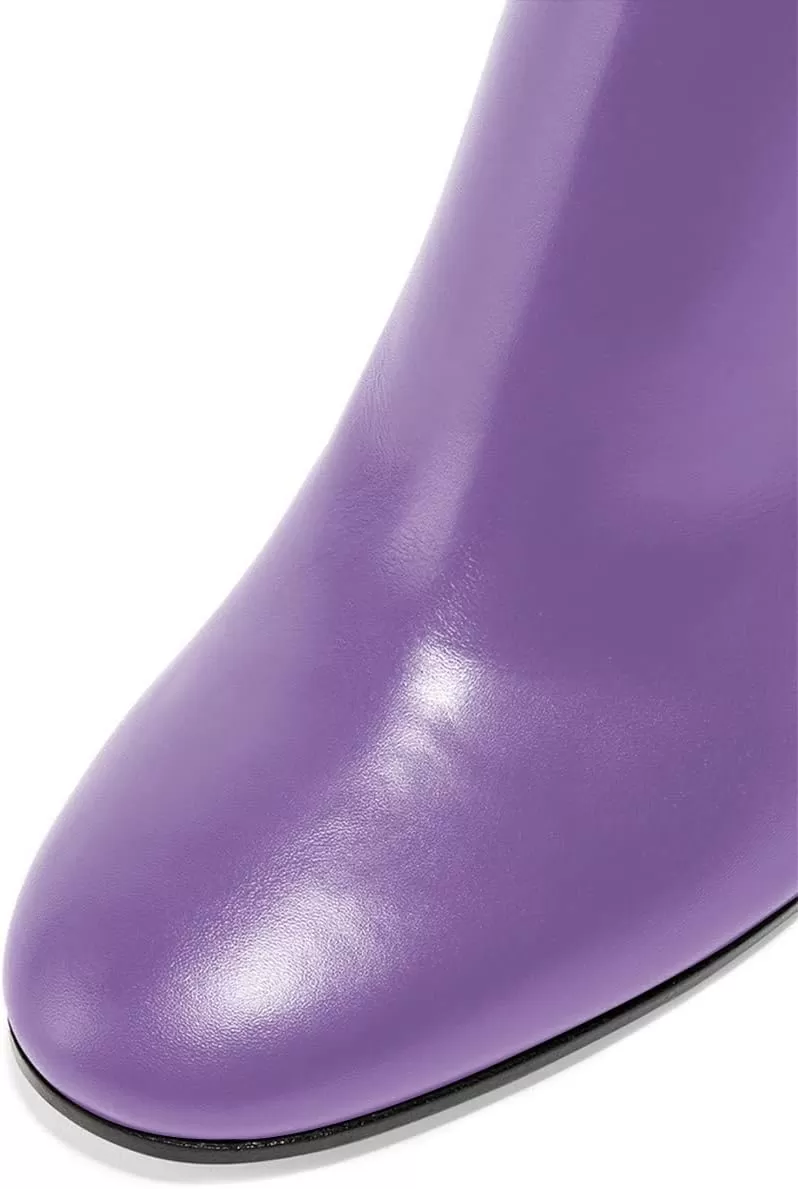 imageFSJ Women Almond Toe Chunky Block High Heel Handmade Ankle Booties Elegant Ladies Casual Dress Daily Boots Size 415 USPurple