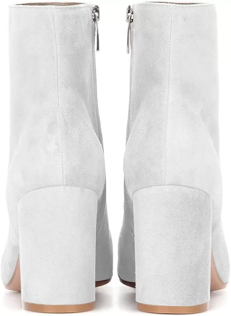 imageFSJ Women Almond Toe Chunky Block High Heel Handmade Ankle Booties Elegant Ladies Casual Dress Daily Boots Size 415 USWhite