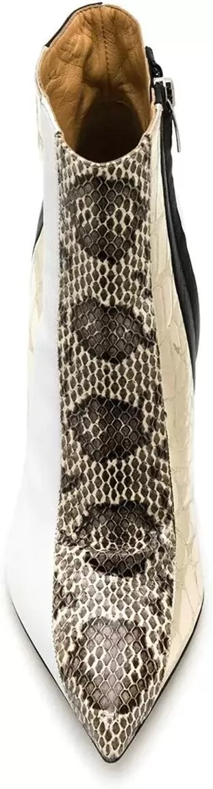 imageFSJ Women Almond Toe Chunky Block High Heel Handmade Ankle Booties Elegant Ladies Casual Dress Daily Boots Size 415 USWhite Animal Print
