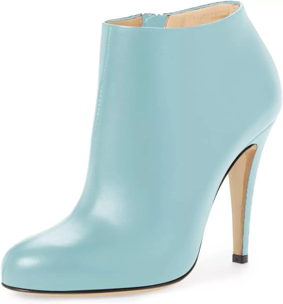 imageFSJ Women Fashion Almond Toe Boots Stiletto High Heels Ankle Booties Comfy Shoes Side Zipper US Size 415 USBaby Blue