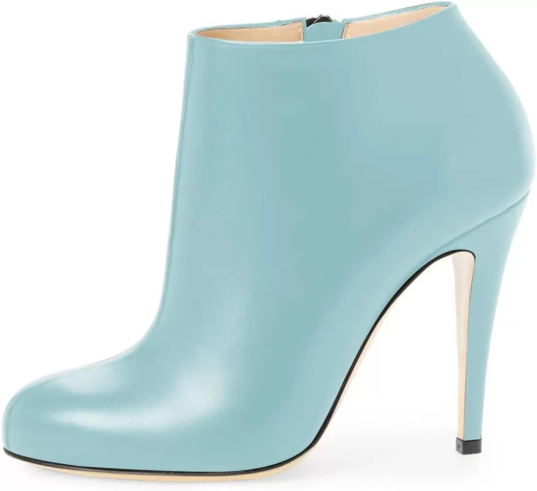 imageFSJ Women Fashion Almond Toe Boots Stiletto High Heels Ankle Booties Comfy Shoes Side Zipper US Size 415 USBaby Blue