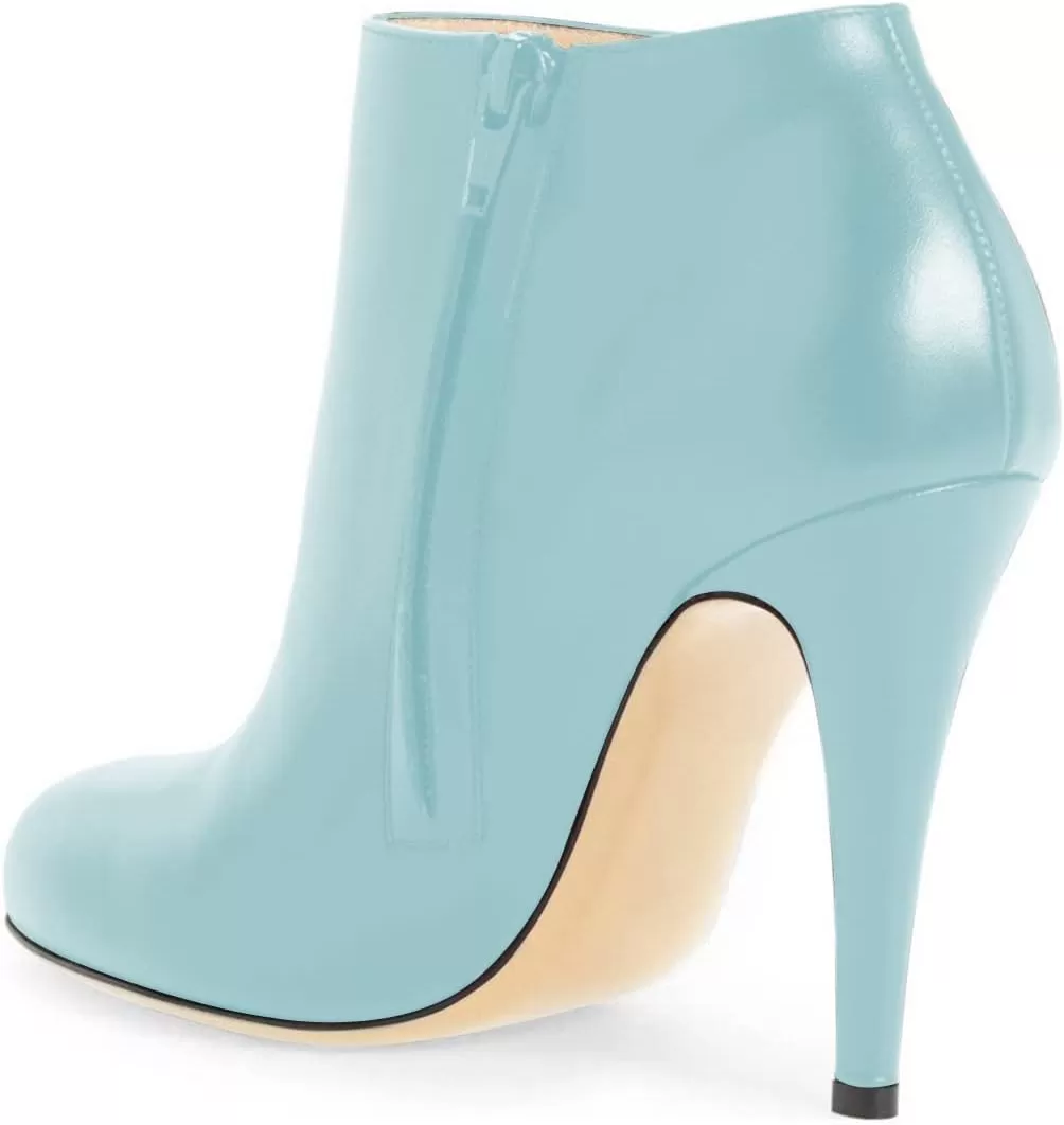 imageFSJ Women Fashion Almond Toe Boots Stiletto High Heels Ankle Booties Comfy Shoes Side Zipper US Size 415 USBaby Blue