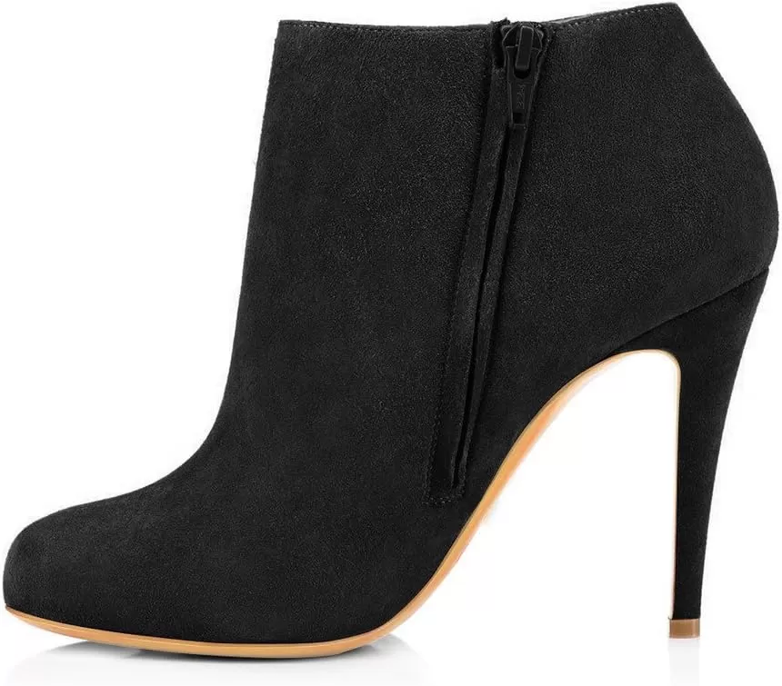 imageFSJ Women Fashion Almond Toe Boots Stiletto High Heels Ankle Booties Comfy Shoes Side Zipper US Size 415 USBlackSuede