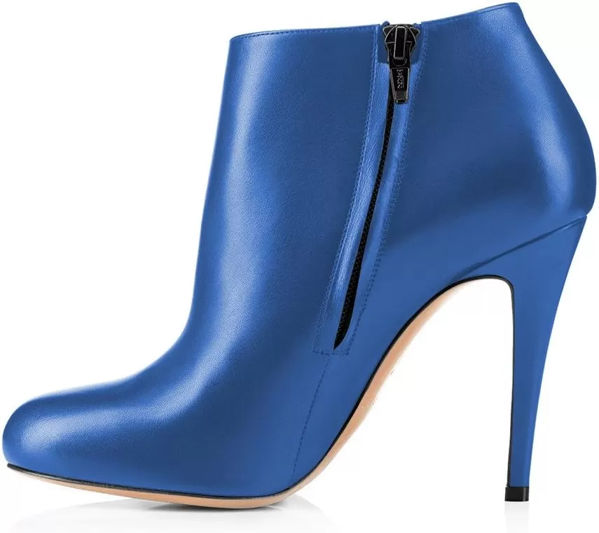 imageFSJ Women Fashion Almond Toe Boots Stiletto High Heels Ankle Booties Comfy Shoes Side Zipper US Size 415 USBluePu