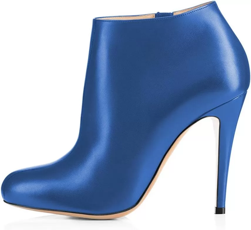 imageFSJ Women Fashion Almond Toe Boots Stiletto High Heels Ankle Booties Comfy Shoes Side Zipper US Size 415 USBluePu