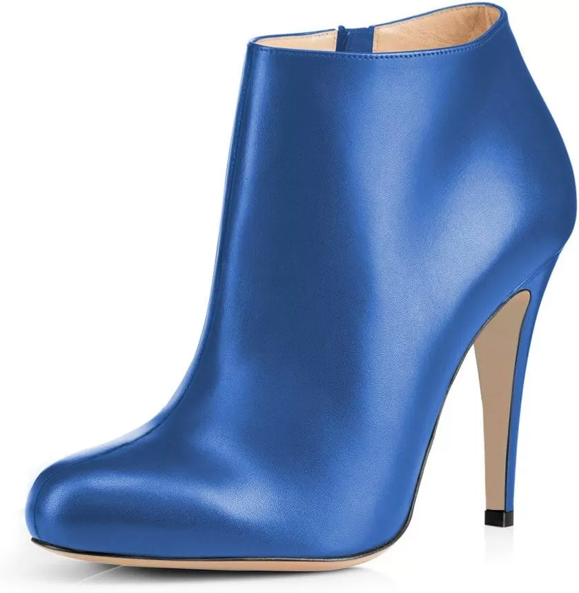 imageFSJ Women Fashion Almond Toe Boots Stiletto High Heels Ankle Booties Comfy Shoes Side Zipper US Size 415 USBluePu