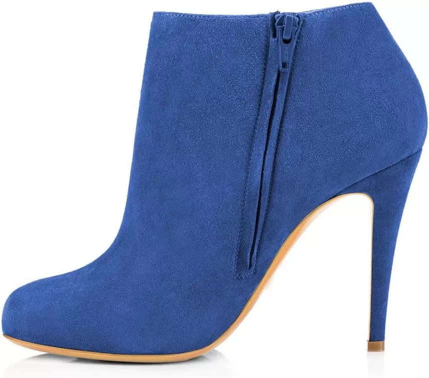 imageFSJ Women Fashion Almond Toe Boots Stiletto High Heels Ankle Booties Comfy Shoes Side Zipper US Size 415 USBlueSuede