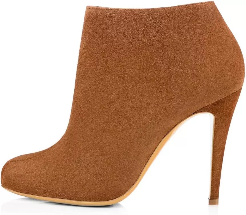 imageFSJ Women Fashion Almond Toe Boots Stiletto High Heels Ankle Booties Comfy Shoes Side Zipper US Size 415 USBrownSuede