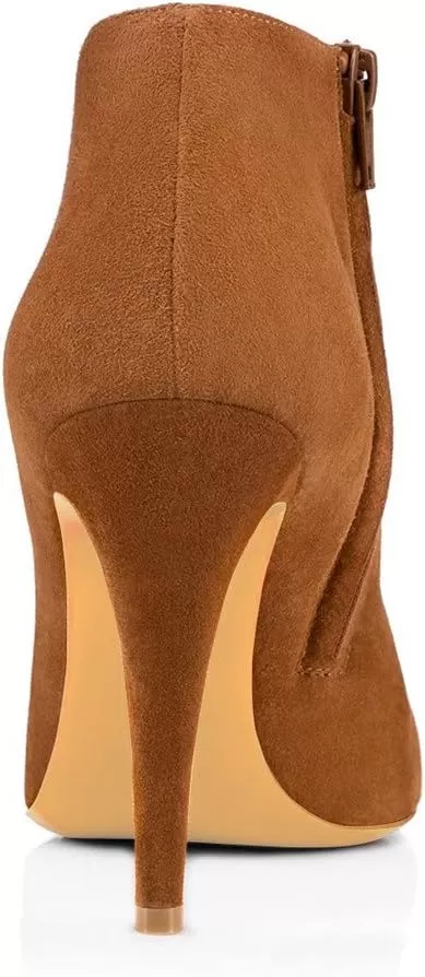 imageFSJ Women Fashion Almond Toe Boots Stiletto High Heels Ankle Booties Comfy Shoes Side Zipper US Size 415 USBrownSuede