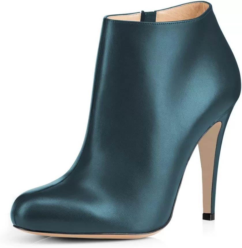 imageFSJ Women Fashion Almond Toe Boots Stiletto High Heels Ankle Booties Comfy Shoes Side Zipper US Size 415 USDark CyanPu