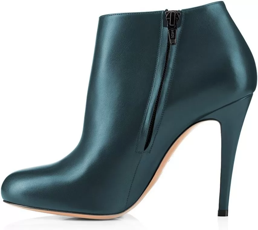 imageFSJ Women Fashion Almond Toe Boots Stiletto High Heels Ankle Booties Comfy Shoes Side Zipper US Size 415 USDark CyanPu