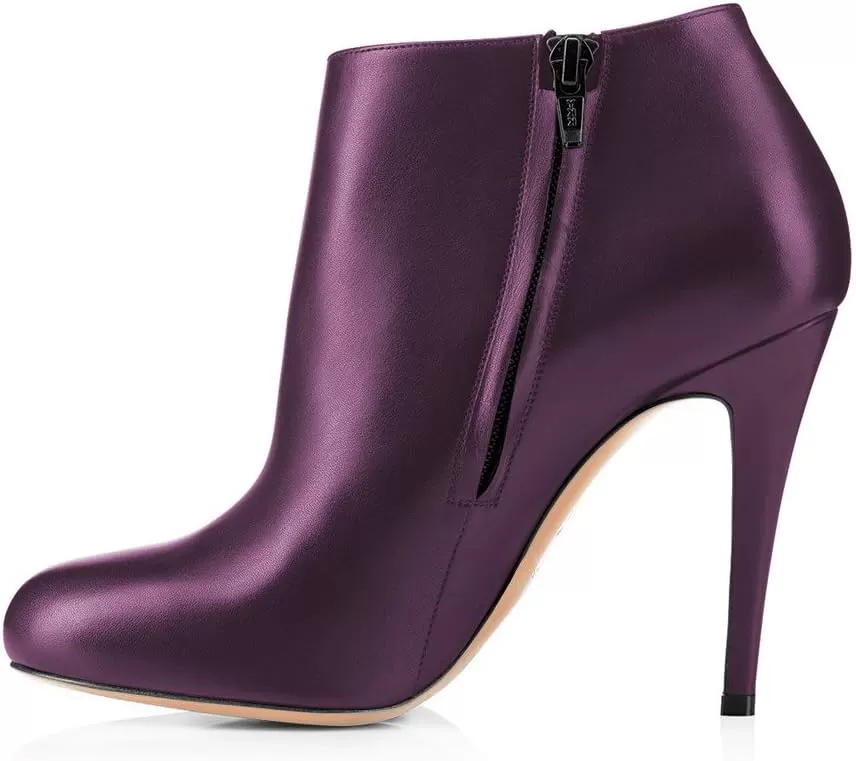 imageFSJ Women Fashion Almond Toe Boots Stiletto High Heels Ankle Booties Comfy Shoes Side Zipper US Size 415 USDark PurplePu