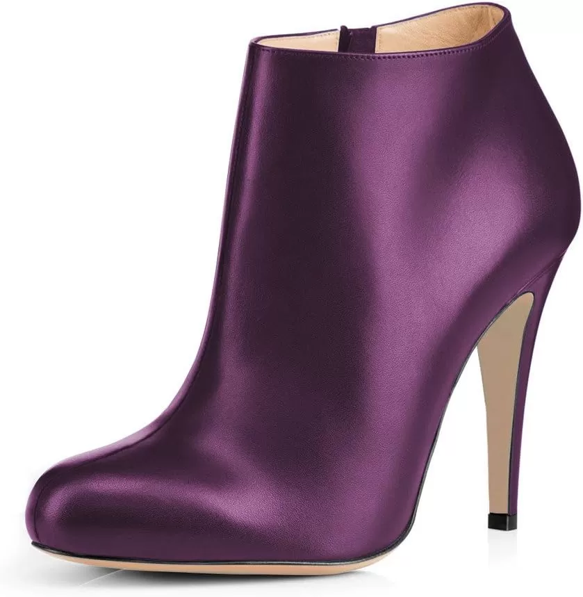 imageFSJ Women Fashion Almond Toe Boots Stiletto High Heels Ankle Booties Comfy Shoes Side Zipper US Size 415 USDark PurplePu