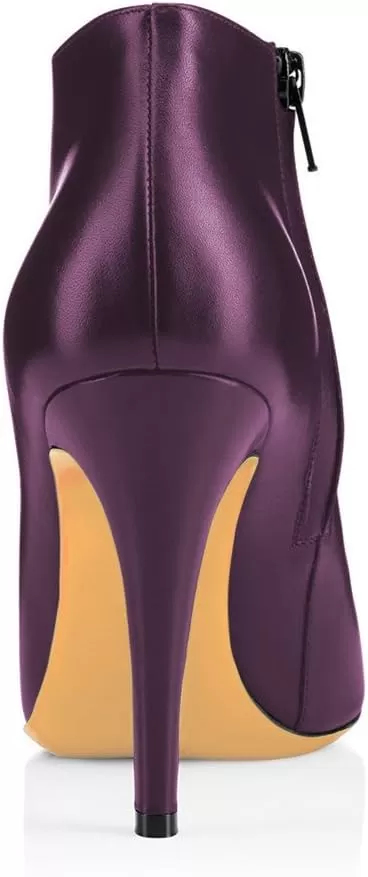 imageFSJ Women Fashion Almond Toe Boots Stiletto High Heels Ankle Booties Comfy Shoes Side Zipper US Size 415 USDark PurplePu