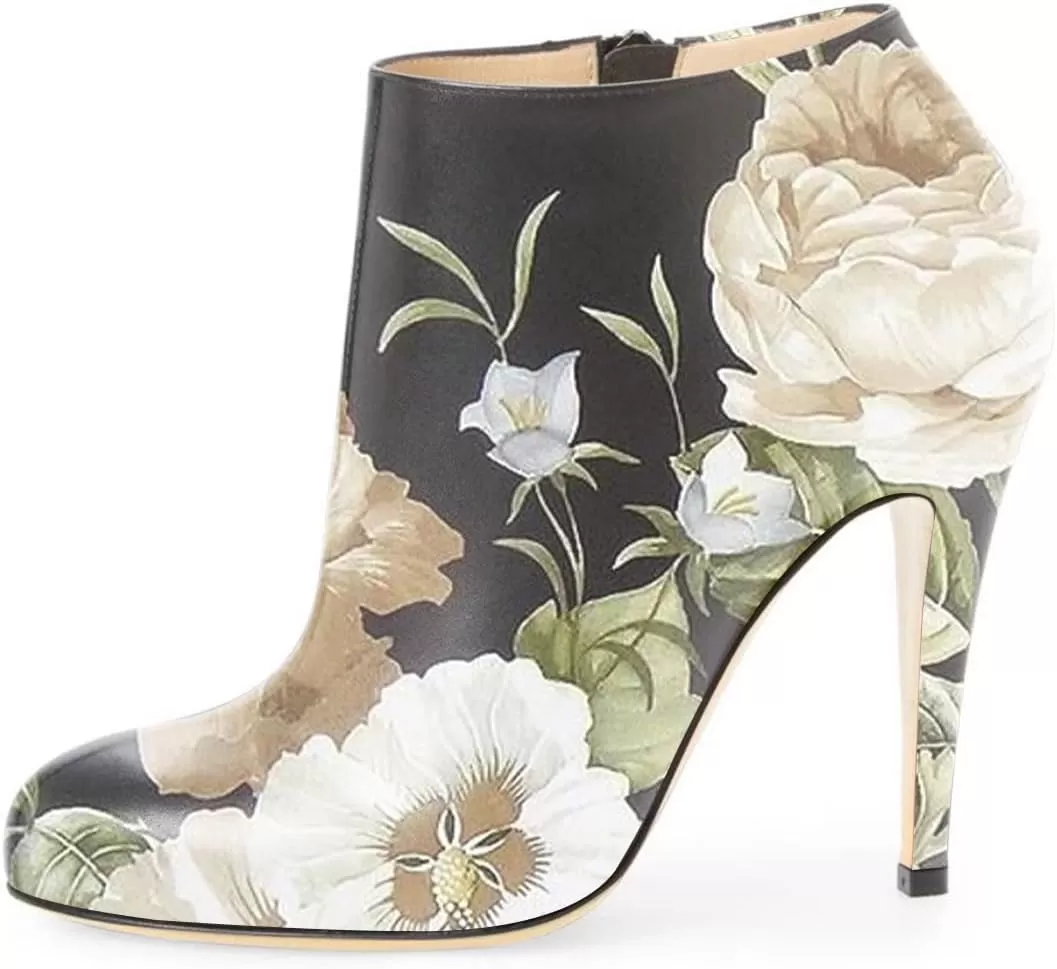 imageFSJ Women Fashion Almond Toe Boots Stiletto High Heels Ankle Booties Comfy Shoes Side Zipper US Size 415 USFlowerprint