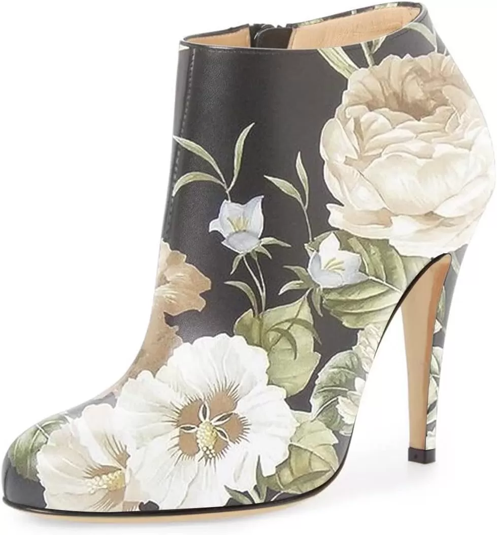 imageFSJ Women Fashion Almond Toe Boots Stiletto High Heels Ankle Booties Comfy Shoes Side Zipper US Size 415 USFlowerprint