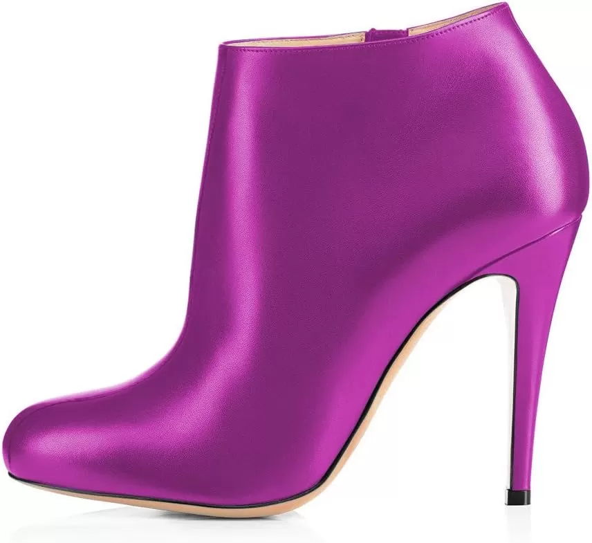 imageFSJ Women Fashion Almond Toe Boots Stiletto High Heels Ankle Booties Comfy Shoes Side Zipper US Size 415 USFuchsiaPu