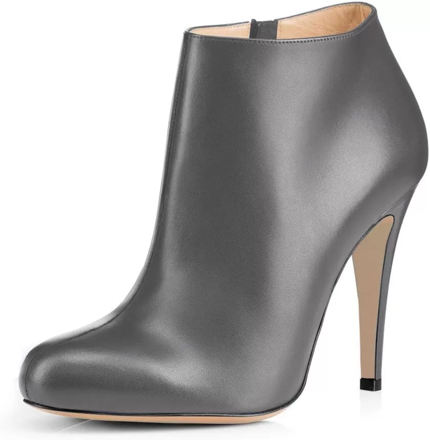 imageFSJ Women Fashion Almond Toe Boots Stiletto High Heels Ankle Booties Comfy Shoes Side Zipper US Size 415 USGreyPu
