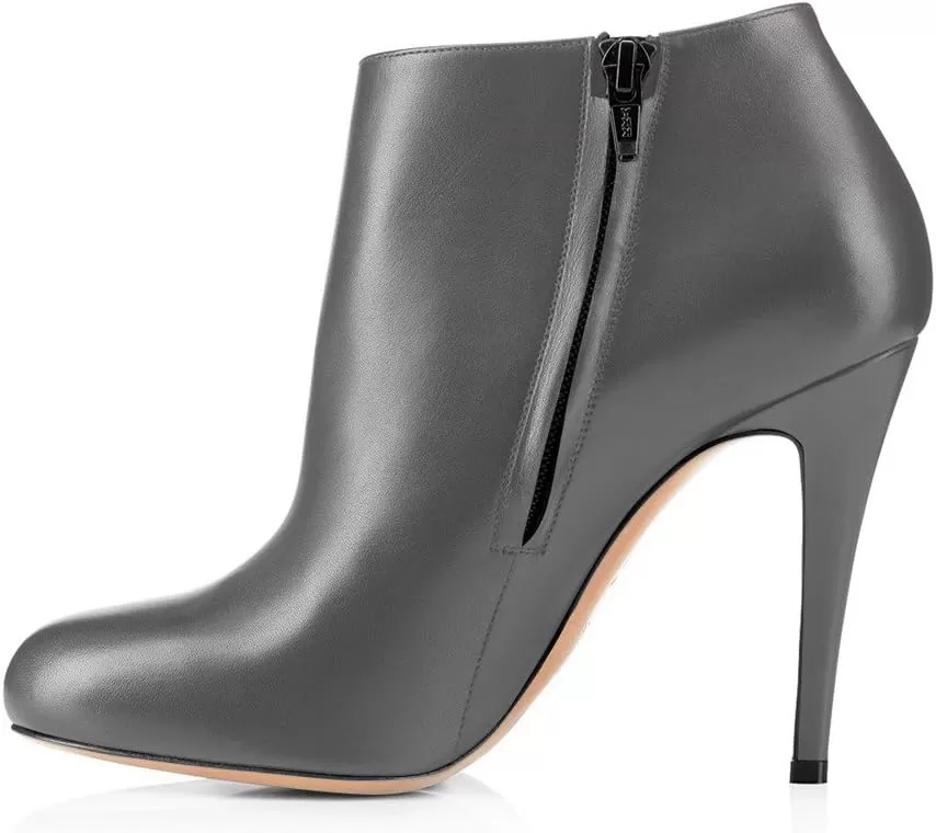 imageFSJ Women Fashion Almond Toe Boots Stiletto High Heels Ankle Booties Comfy Shoes Side Zipper US Size 415 USGreyPu