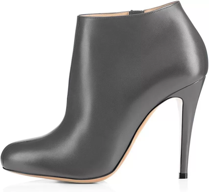 imageFSJ Women Fashion Almond Toe Boots Stiletto High Heels Ankle Booties Comfy Shoes Side Zipper US Size 415 USGreyPu