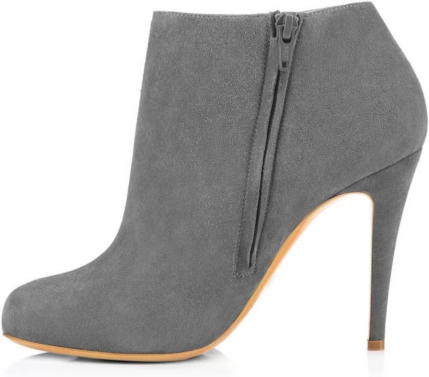 imageFSJ Women Fashion Almond Toe Boots Stiletto High Heels Ankle Booties Comfy Shoes Side Zipper US Size 415 USGreySuede