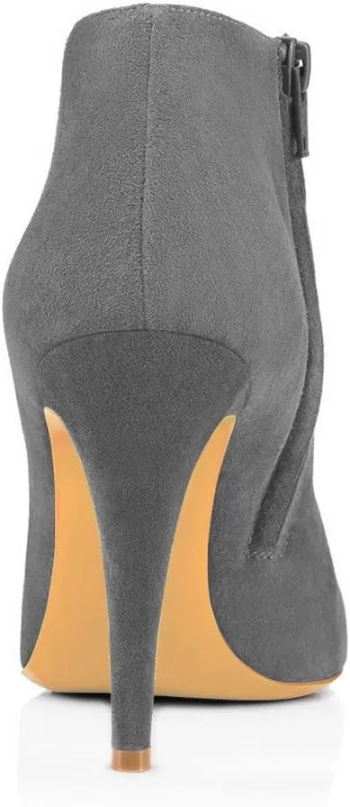imageFSJ Women Fashion Almond Toe Boots Stiletto High Heels Ankle Booties Comfy Shoes Side Zipper US Size 415 USGreySuede
