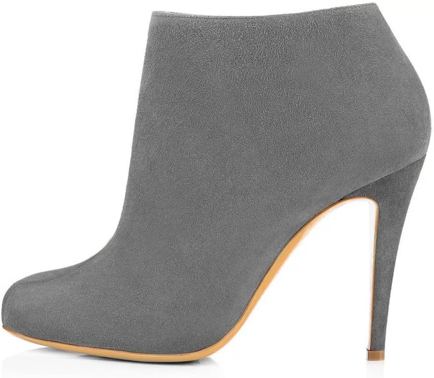 imageFSJ Women Fashion Almond Toe Boots Stiletto High Heels Ankle Booties Comfy Shoes Side Zipper US Size 415 USGreySuede