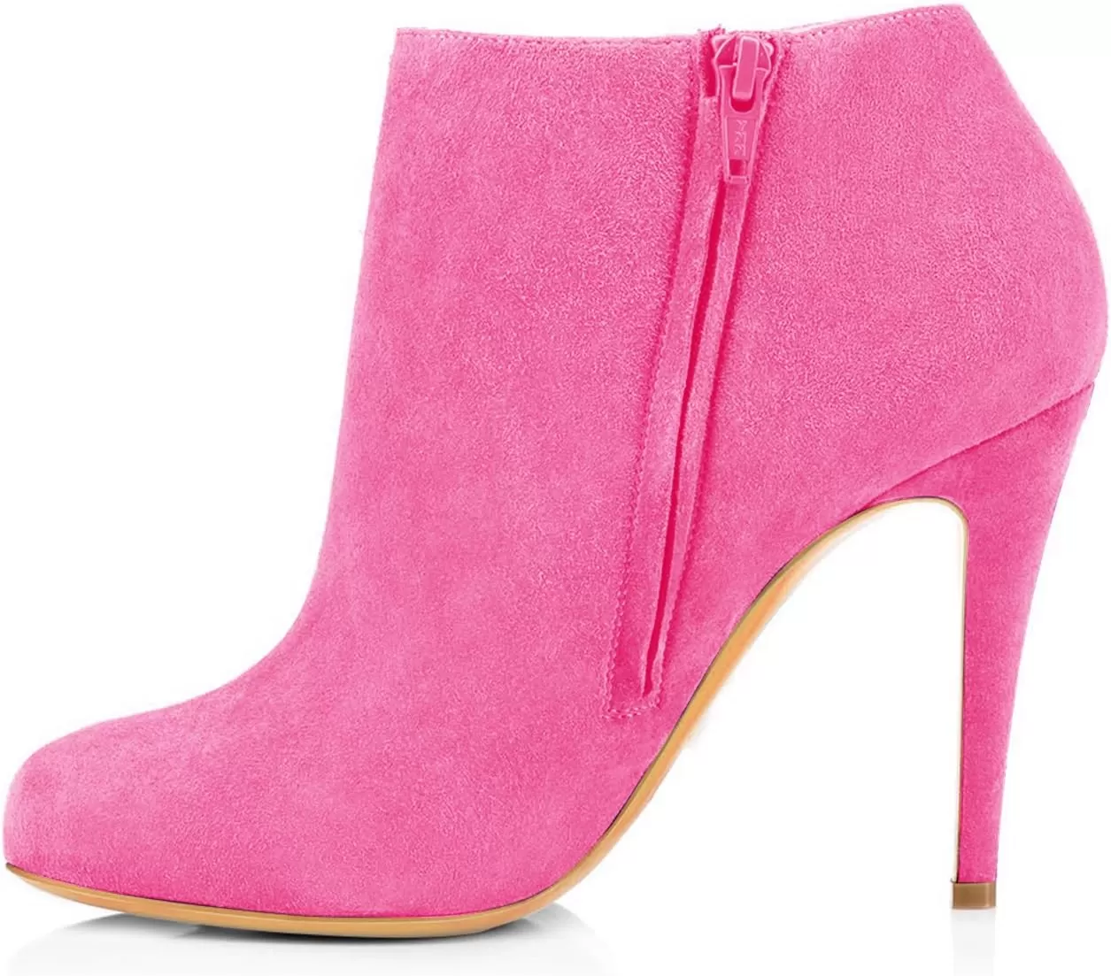 imageFSJ Women Fashion Almond Toe Boots Stiletto High Heels Ankle Booties Comfy Shoes Side Zipper US Size 415 USHot PinkSuede