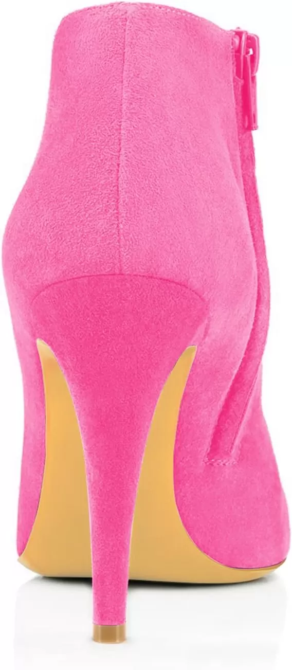 imageFSJ Women Fashion Almond Toe Boots Stiletto High Heels Ankle Booties Comfy Shoes Side Zipper US Size 415 USHot PinkSuede