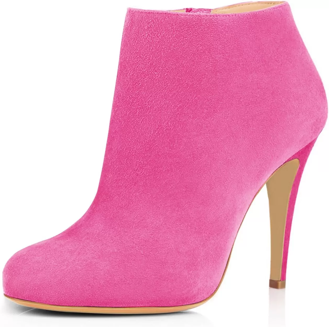 imageFSJ Women Fashion Almond Toe Boots Stiletto High Heels Ankle Booties Comfy Shoes Side Zipper US Size 415 USHot PinkSuede