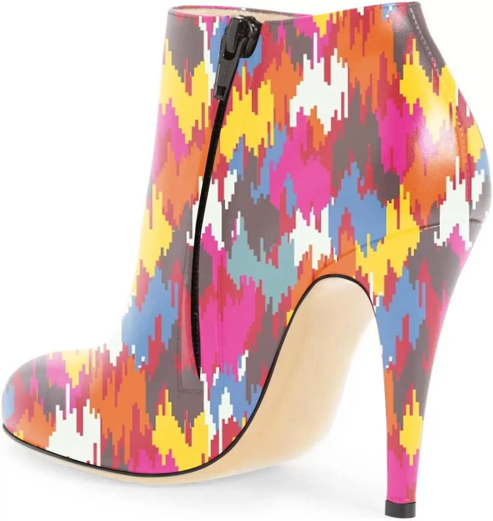 imageFSJ Women Fashion Almond Toe Boots Stiletto High Heels Ankle Booties Comfy Shoes Side Zipper US Size 415 USMulticolored