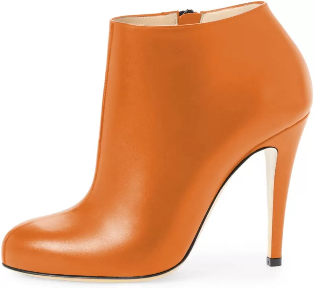 imageFSJ Women Fashion Almond Toe Boots Stiletto High Heels Ankle Booties Comfy Shoes Side Zipper US Size 415 USOrange