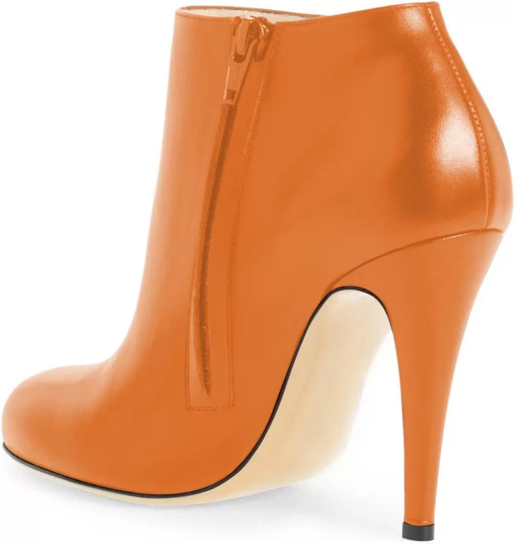 imageFSJ Women Fashion Almond Toe Boots Stiletto High Heels Ankle Booties Comfy Shoes Side Zipper US Size 415 USOrange