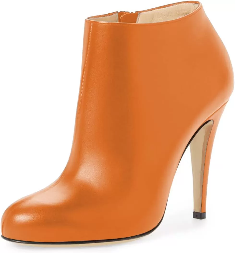 imageFSJ Women Fashion Almond Toe Boots Stiletto High Heels Ankle Booties Comfy Shoes Side Zipper US Size 415 USOrange