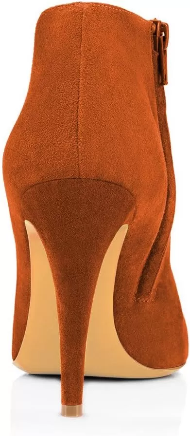 imageFSJ Women Fashion Almond Toe Boots Stiletto High Heels Ankle Booties Comfy Shoes Side Zipper US Size 415 USOrangeSuede