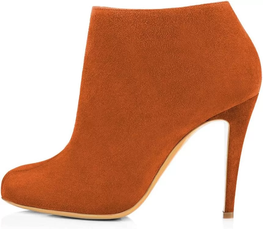 imageFSJ Women Fashion Almond Toe Boots Stiletto High Heels Ankle Booties Comfy Shoes Side Zipper US Size 415 USOrangeSuede