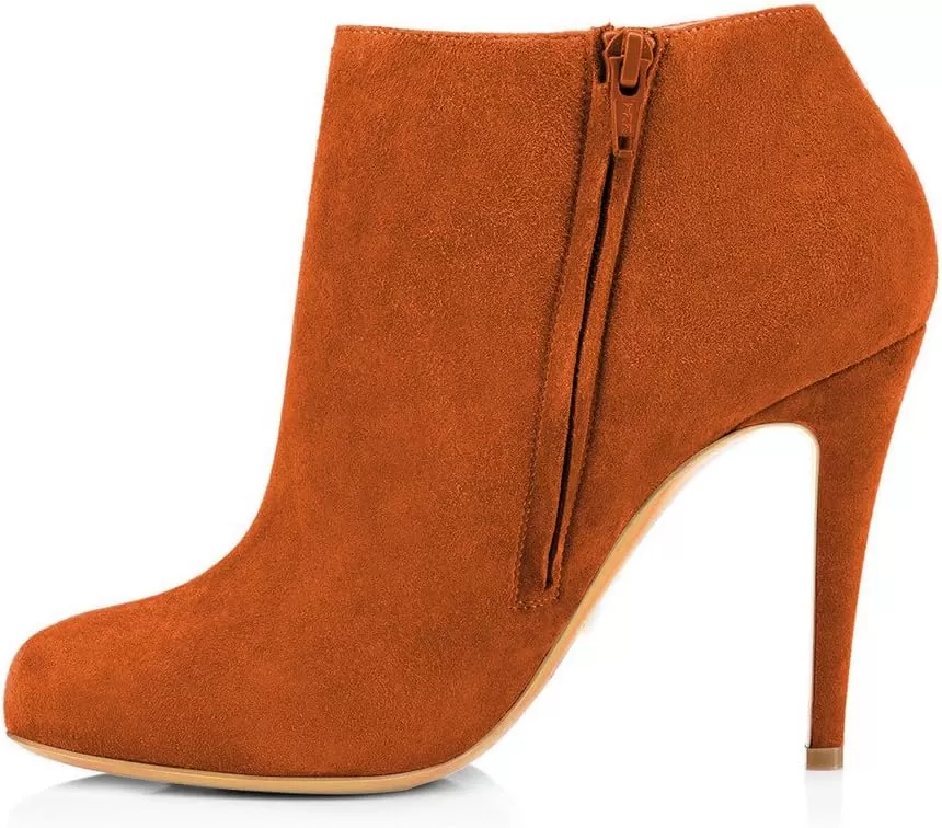 imageFSJ Women Fashion Almond Toe Boots Stiletto High Heels Ankle Booties Comfy Shoes Side Zipper US Size 415 USOrangeSuede