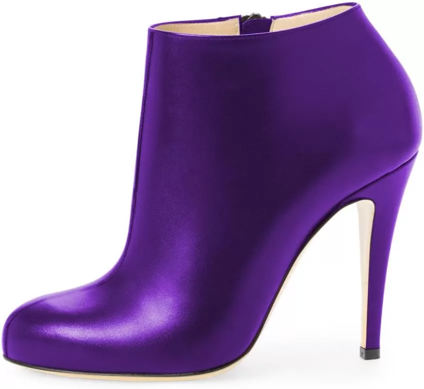 imageFSJ Women Fashion Almond Toe Boots Stiletto High Heels Ankle Booties Comfy Shoes Side Zipper US Size 415 USPurplePu