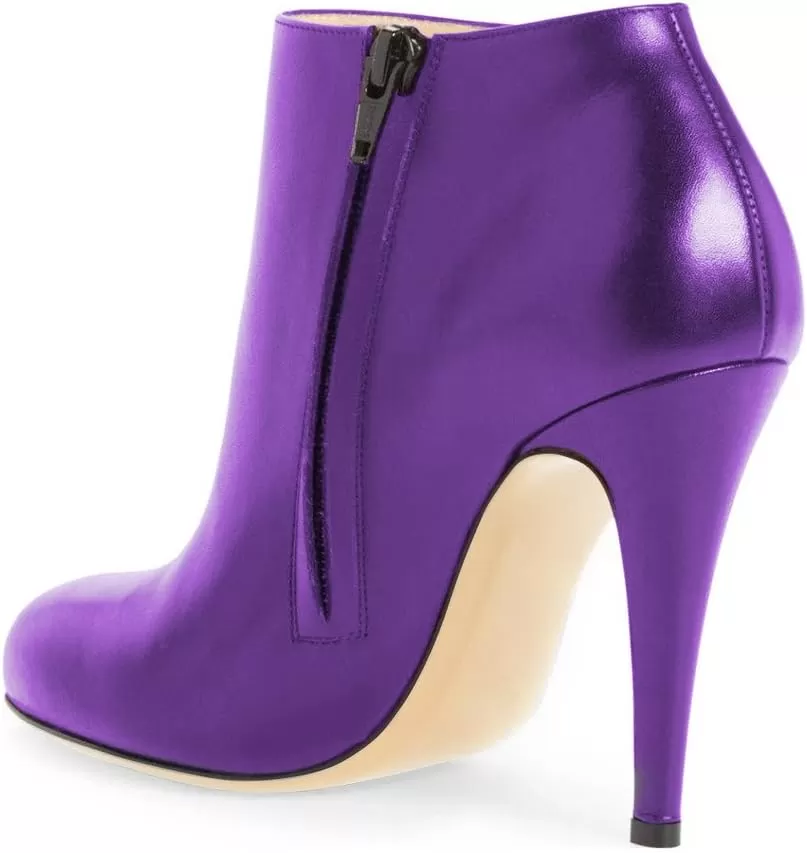 imageFSJ Women Fashion Almond Toe Boots Stiletto High Heels Ankle Booties Comfy Shoes Side Zipper US Size 415 USPurplePu