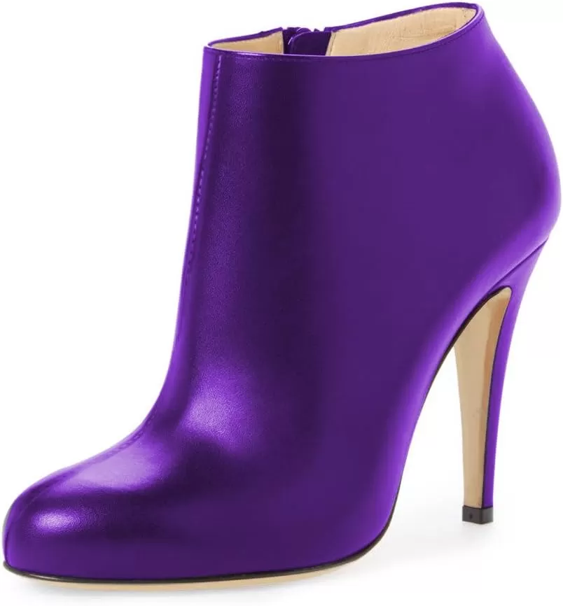 imageFSJ Women Fashion Almond Toe Boots Stiletto High Heels Ankle Booties Comfy Shoes Side Zipper US Size 415 USPurplePu