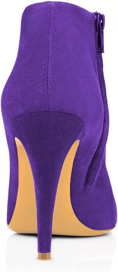 imageFSJ Women Fashion Almond Toe Boots Stiletto High Heels Ankle Booties Comfy Shoes Side Zipper US Size 415 USPurpleSuede