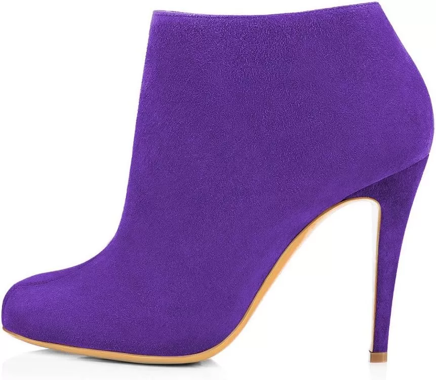 imageFSJ Women Fashion Almond Toe Boots Stiletto High Heels Ankle Booties Comfy Shoes Side Zipper US Size 415 USPurpleSuede