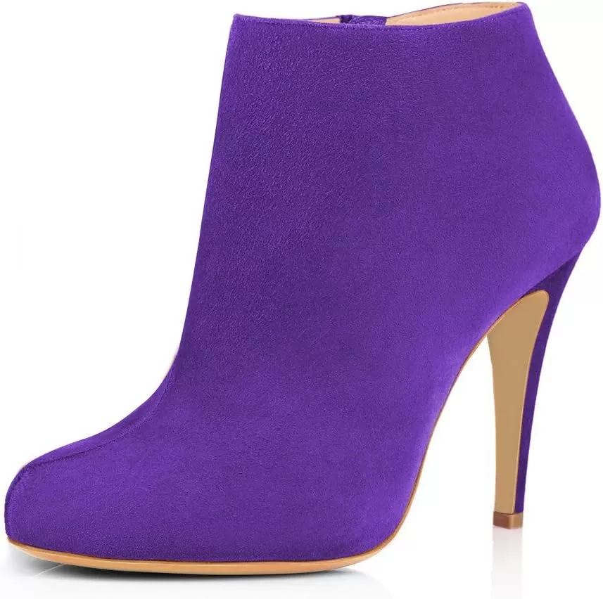 imageFSJ Women Fashion Almond Toe Boots Stiletto High Heels Ankle Booties Comfy Shoes Side Zipper US Size 415 USPurpleSuede