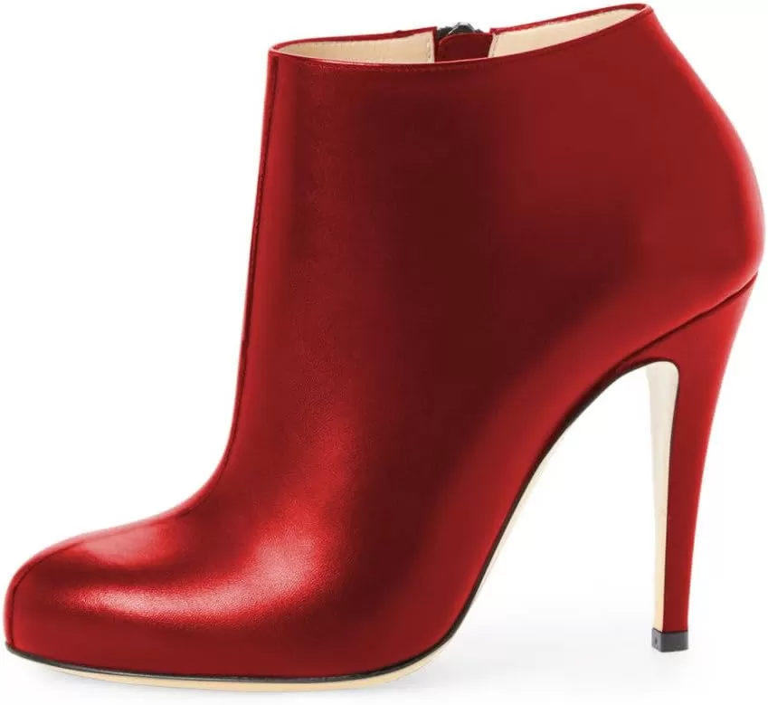 imageFSJ Women Fashion Almond Toe Boots Stiletto High Heels Ankle Booties Comfy Shoes Side Zipper US Size 415 USRedPu